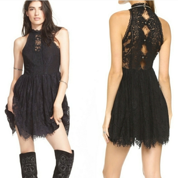 Free people black lace dress sz 6 - Picture 2 of 15